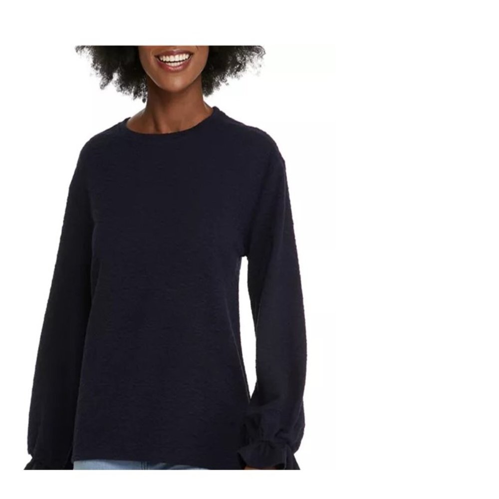 Sharagano Solid Cinched Wrist Hacci Knit Top Size Medium